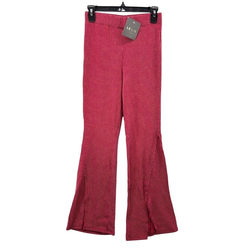 NWT Le Lis Pants Womens Sz S Flare Red High Rise Ribbed Side Slit Hem